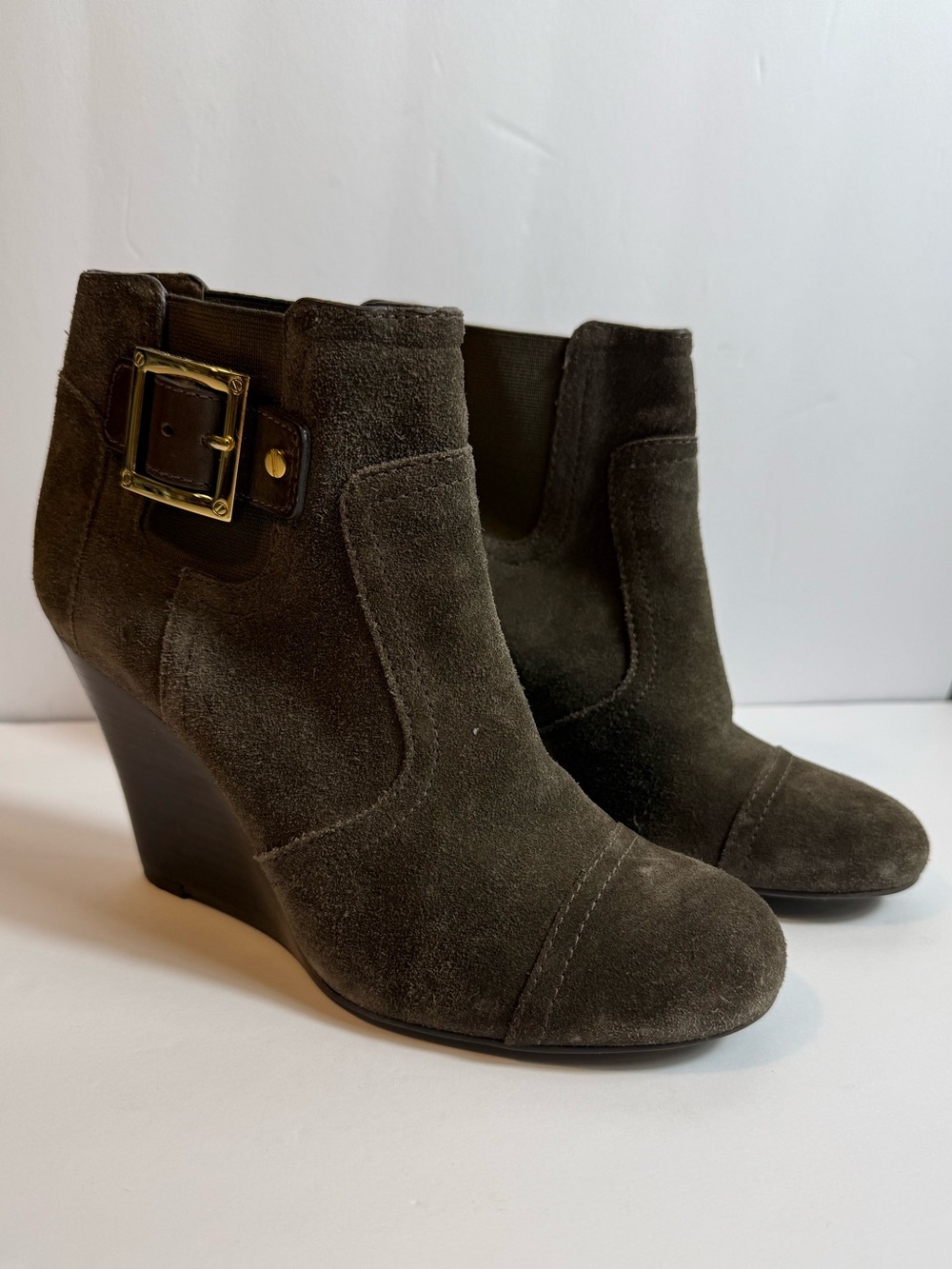 Tory Burch Adrienne Suede Wedge Ankle Booties Taupe Brown Size 7M
